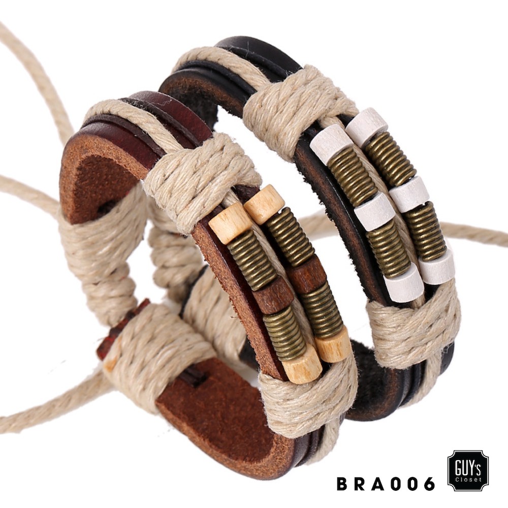 Set 2 chiếc vòng tay unisex nam nữ dây đan vintage chất liệu cói/da lộn - Set 6 BRA006  - GUY's Closet