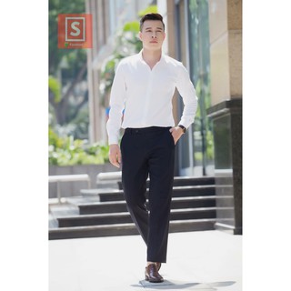 Áo sơ mi nam cotton gân P&B 2 màu Trắng tay dài cao cấp - THOGAN