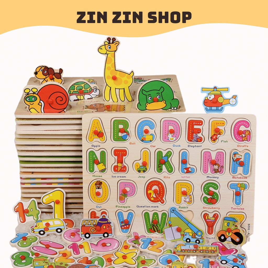 Đồ chơi bảng ghép hình núm gỗ Bảng gỗ có núm cho bé loại to đẹp 22×30cm nhiều chủ đề