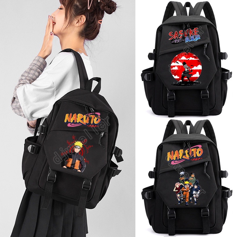 Ba Lô Đi Học Màu Đen Sức Chứa Lớn In Họa Tiết Hoạt Hình Naruto Thời Trang Cho Tuổi Teen