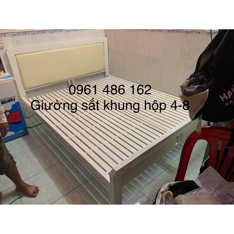 Giường sắt khung hộp 4x8 cao cấp - bảo hành 2 năm - freeship hcm (hình thật)