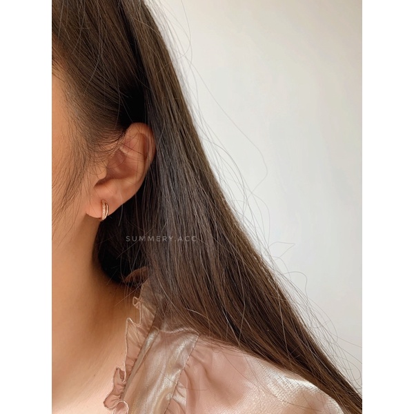 Khuyên tai bạc 925 SUMMERY tròn đính đá mạ vàng hồng