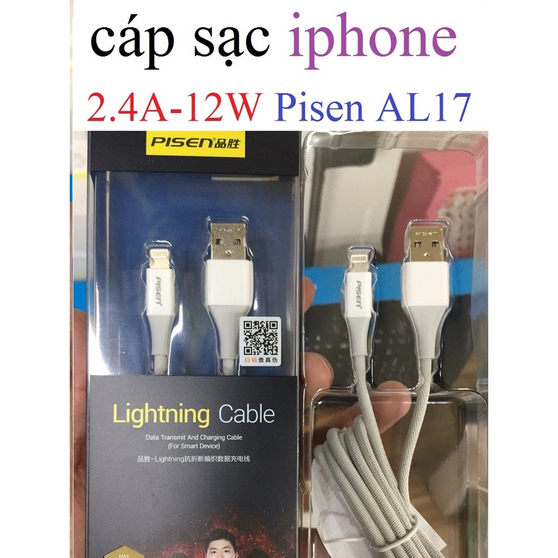 Cáp sạc Lightning Pisen AL17 dây dù 120cm