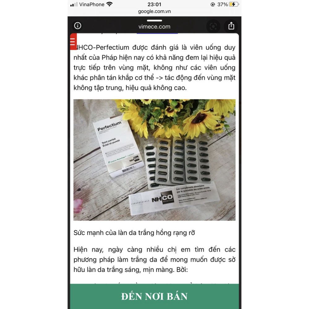 Viên uống trắng da NHCO - Perfectium mờ thâm, giảm tàn nhang hàng Pháp