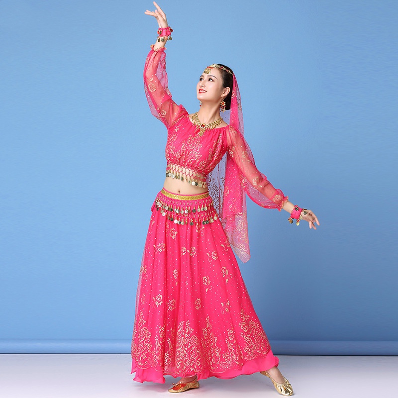Đầm Bollywood Múa Bụng Ấn Độ Tay Dài Vải Voan Phối Thắt Lưng Xinh Xắn Cho Nữ
