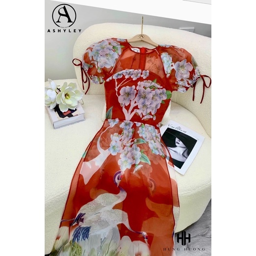 Áo dài tơ hoạ tiết mix quần suông lụa ASHLEY cao cấp