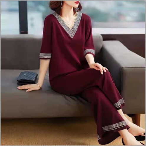 Đồ bộ nữ trung niên thun cotton - Quần áo trung niên người già mặc nhà thu đông dài tay