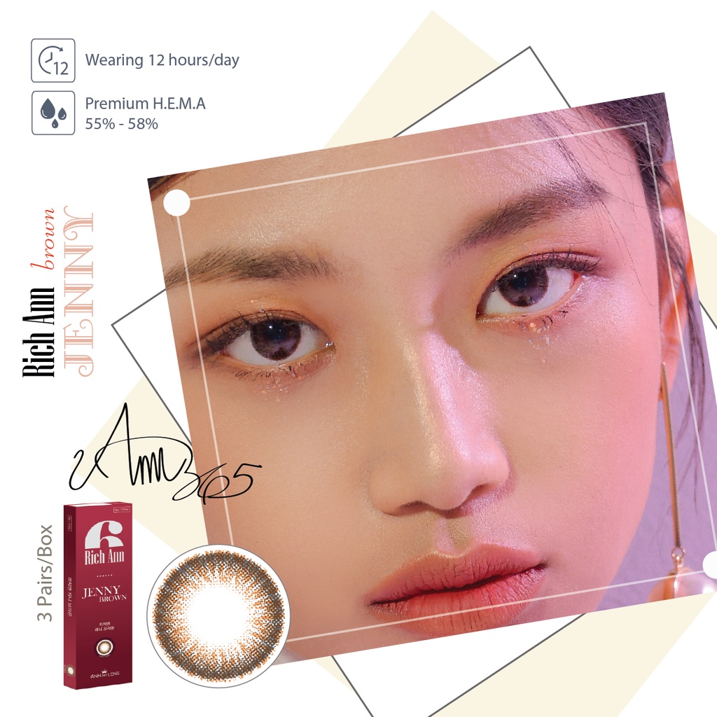 (𝟏 𝐜𝐡𝐢𝐞̂́𝐜) Lens Hỗ Trợ Lệch Độ 1 Ngày Màu Nâu Cánh Ve Jenny Brown ANN365 Lens Nâu Tự Nhiên