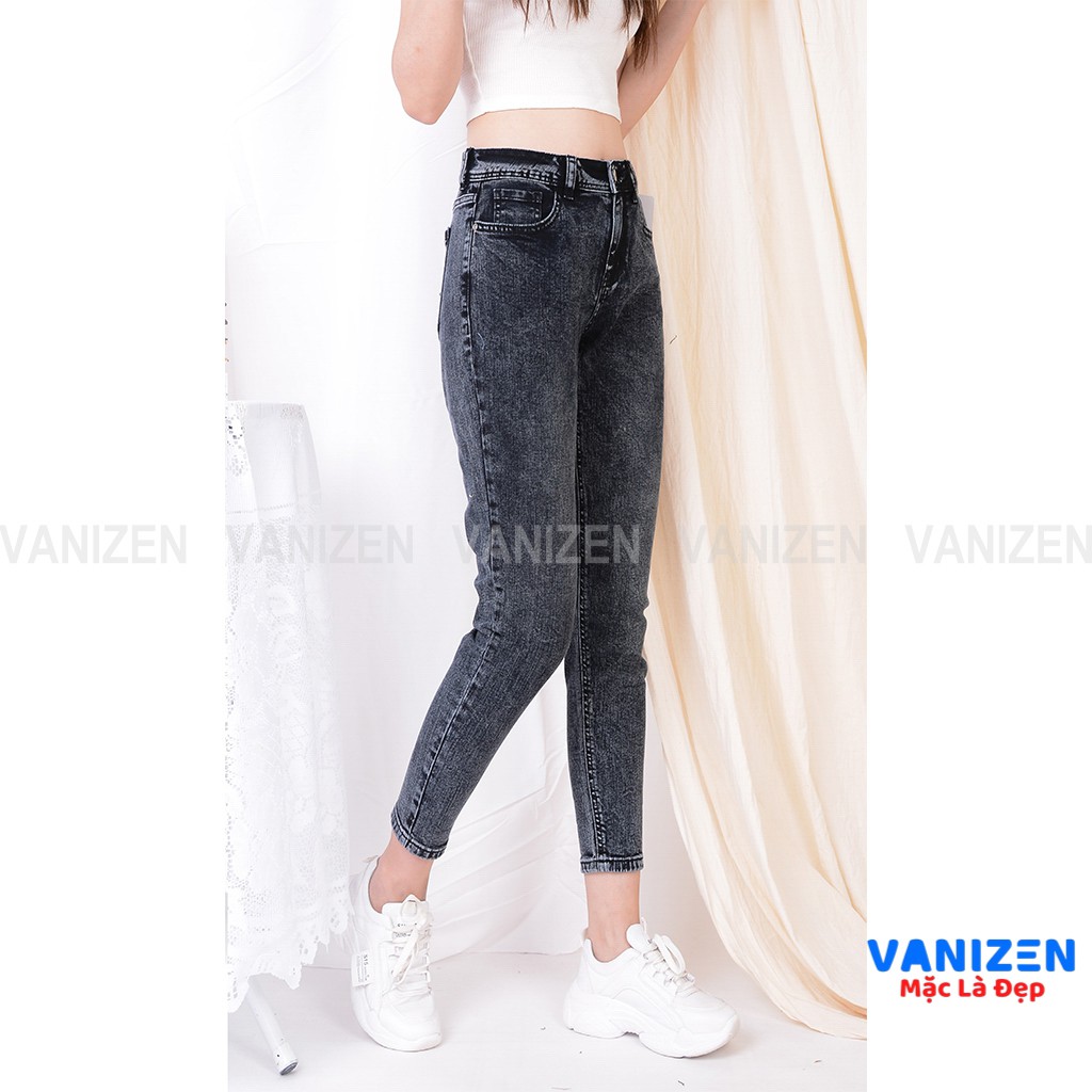 Quần jean nữ ống rộng baggy đẹp lưng cao cạp căn bản trơn xám khói hàng hiệu cao cấp mã 399 VANIZEN