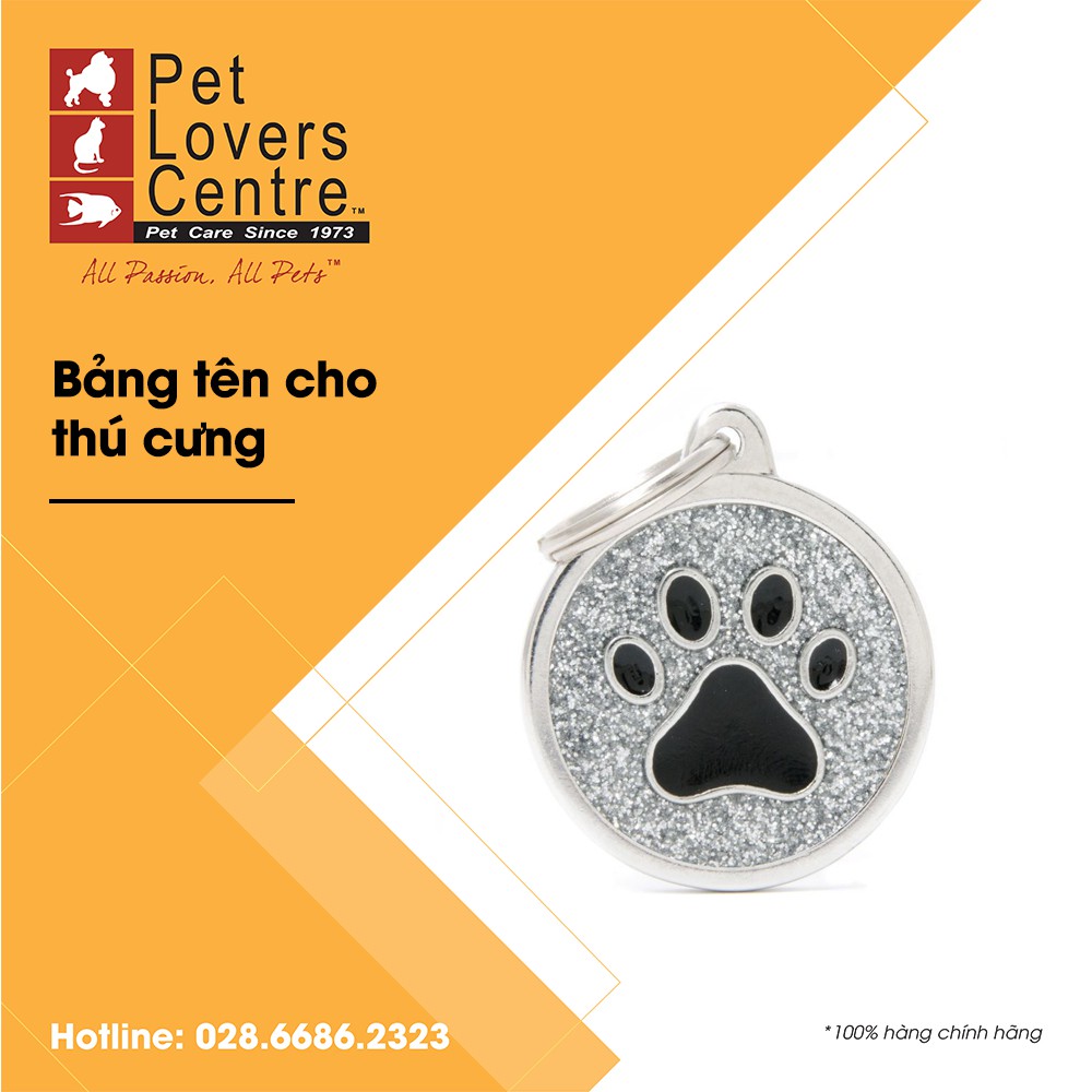 [Xuất xứ Ý] Bảng tên chó mèo khắc nội dung theo yêu cầu / Pet tag CIRCLE w PAW - GLITTER