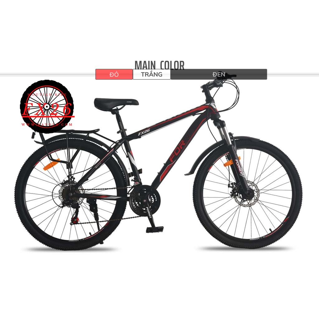 Xe đạp địa hình Fornix FX 26, KHUNG SƯỜN hợp kim thép cao cấp, TRỌNG LƯỢNG 17.8kg, VÒNG BÁNH 26inches, màu ĐỎ ĐEN