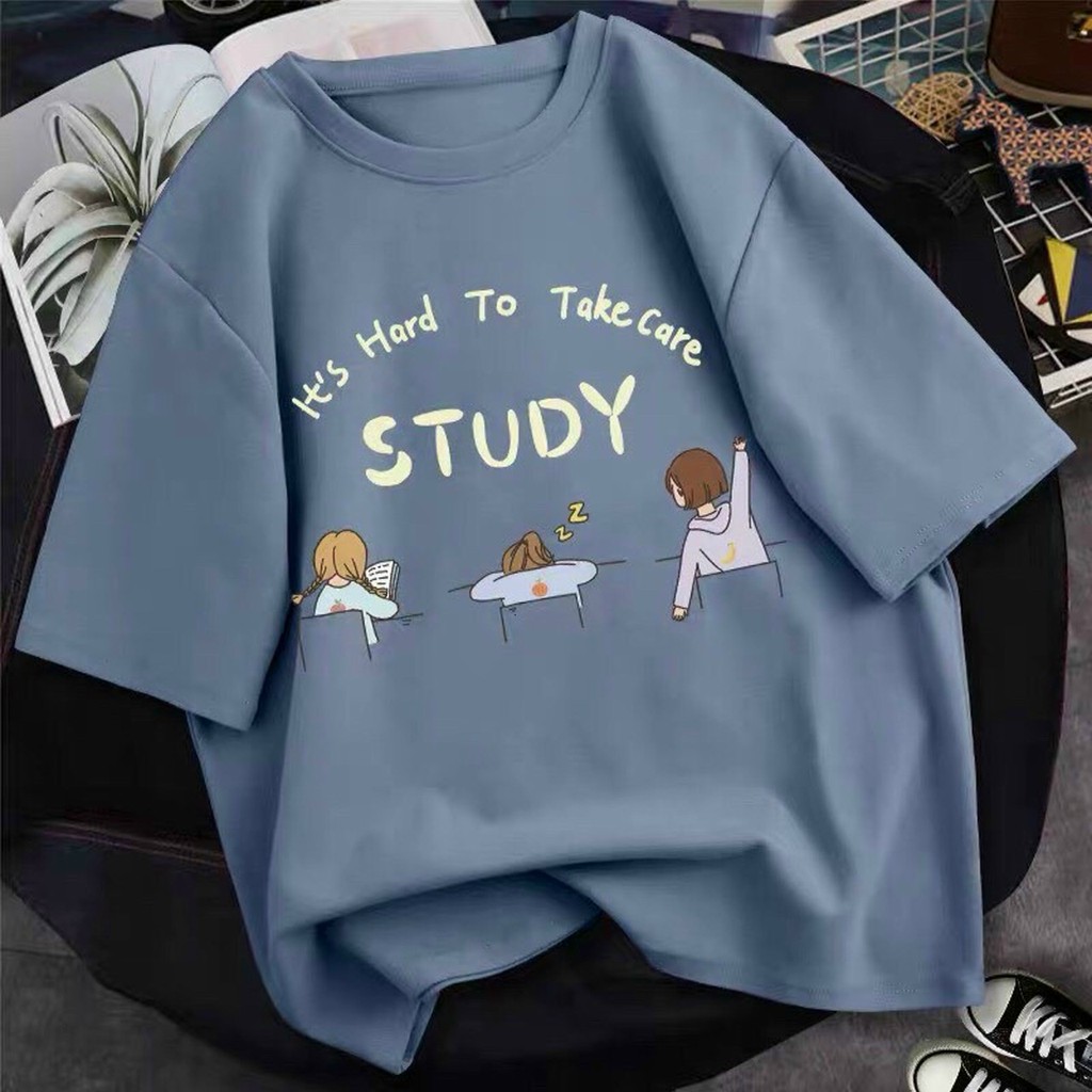 Áo phông form rộng tay lỡ unisex - Áo thun in chữ Study - Sỉ áo thun số lượng lớn