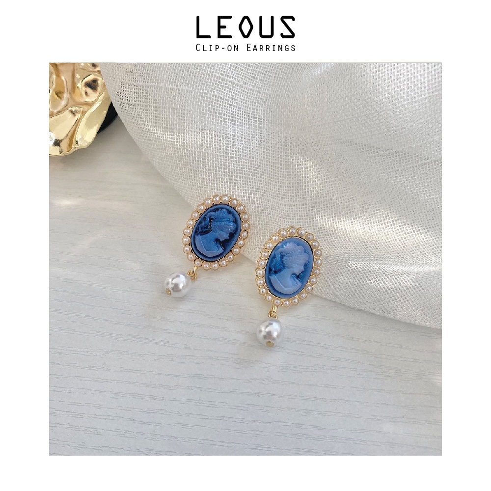 Khuyên tai kẹp không bấm lỗ chốt cố định K174 bằng hợp kim mạ vàng hình elip đính hạt trai dáng midi Leous Accessories