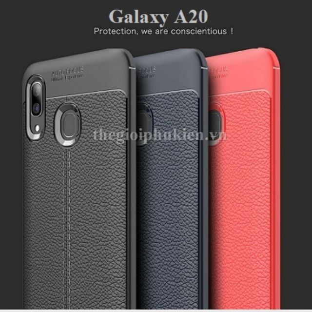 Ốp lưng dẻo giả da Auto Focus cho galaxy A20(đen)