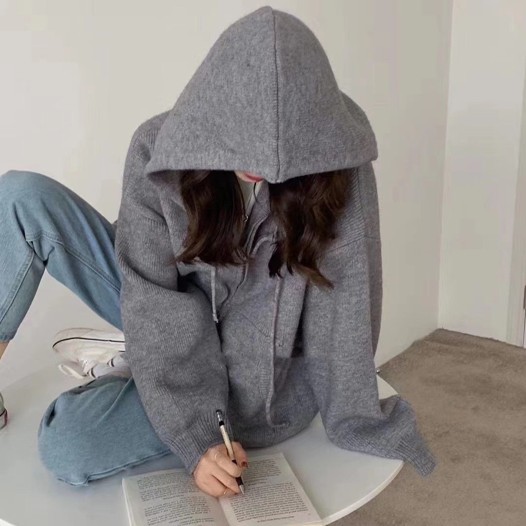 Áo khoác len tăm nam nữ dài tay mũ trùm dây rút form rộng ♥ Hoodie nỉ zip nhiều màu pastel ♥ | BigBuy360 - bigbuy360.vn