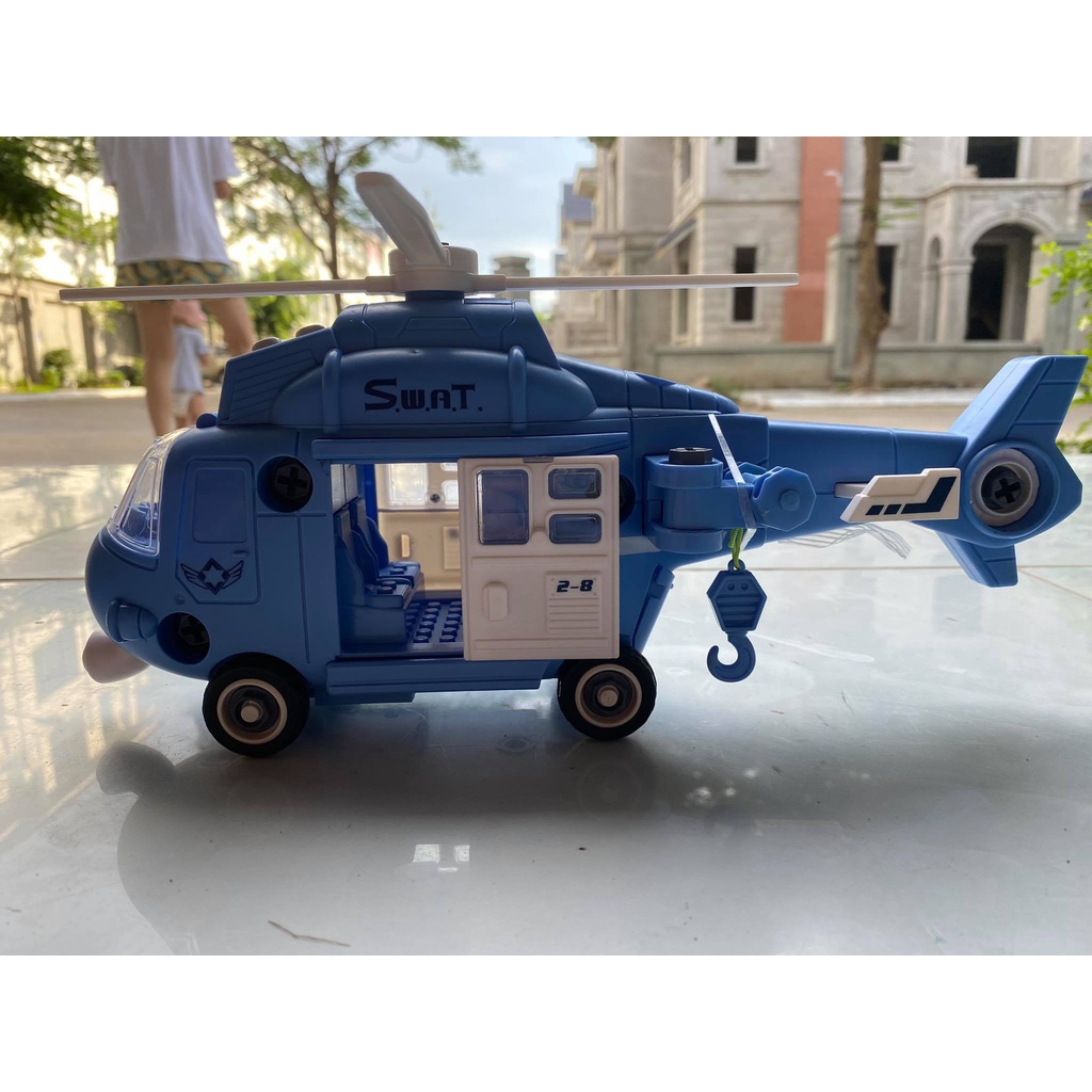 Đồ chơi lắp ghép máy bay trực thăng có nhạc và đèn cỡ lớn tháo rời được các chi tiết - màu xanh