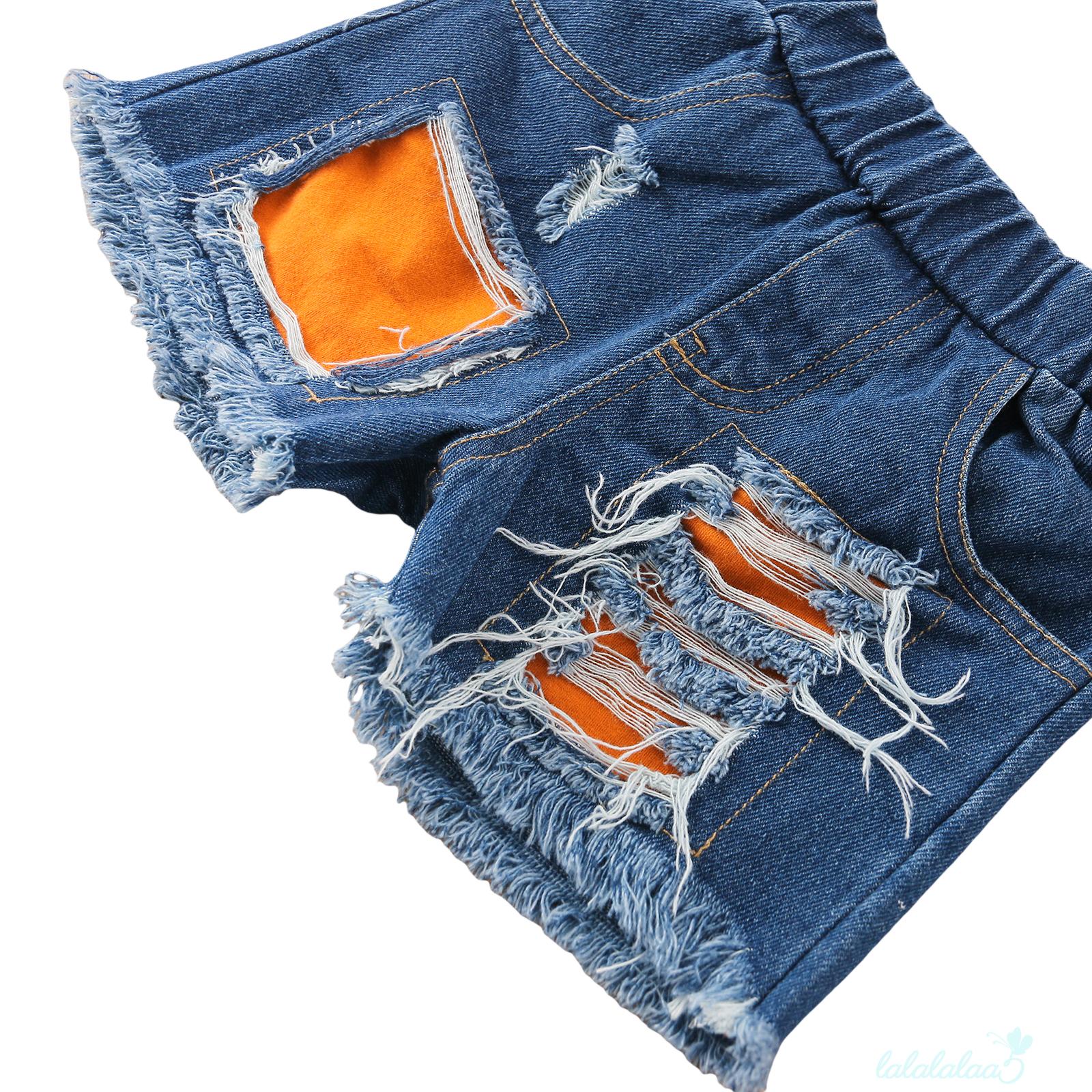 Bộ Áo Yếm + Quần Short Jean + Băng Buộc Đầu Thời Trang Cho Bé Gái Ll5