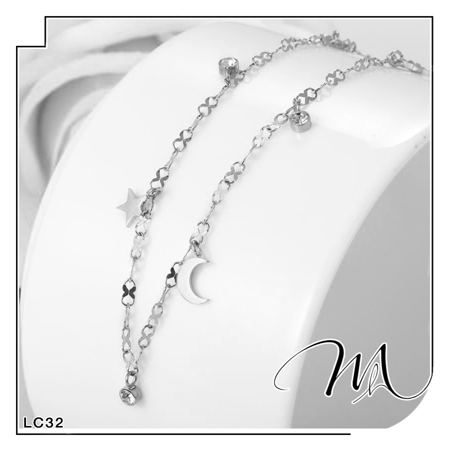 Lắc chân nữ xinh Titan không gỉ dây xoắn hình trăng sao xen kẽ độc đáo - Măng’s House LC32