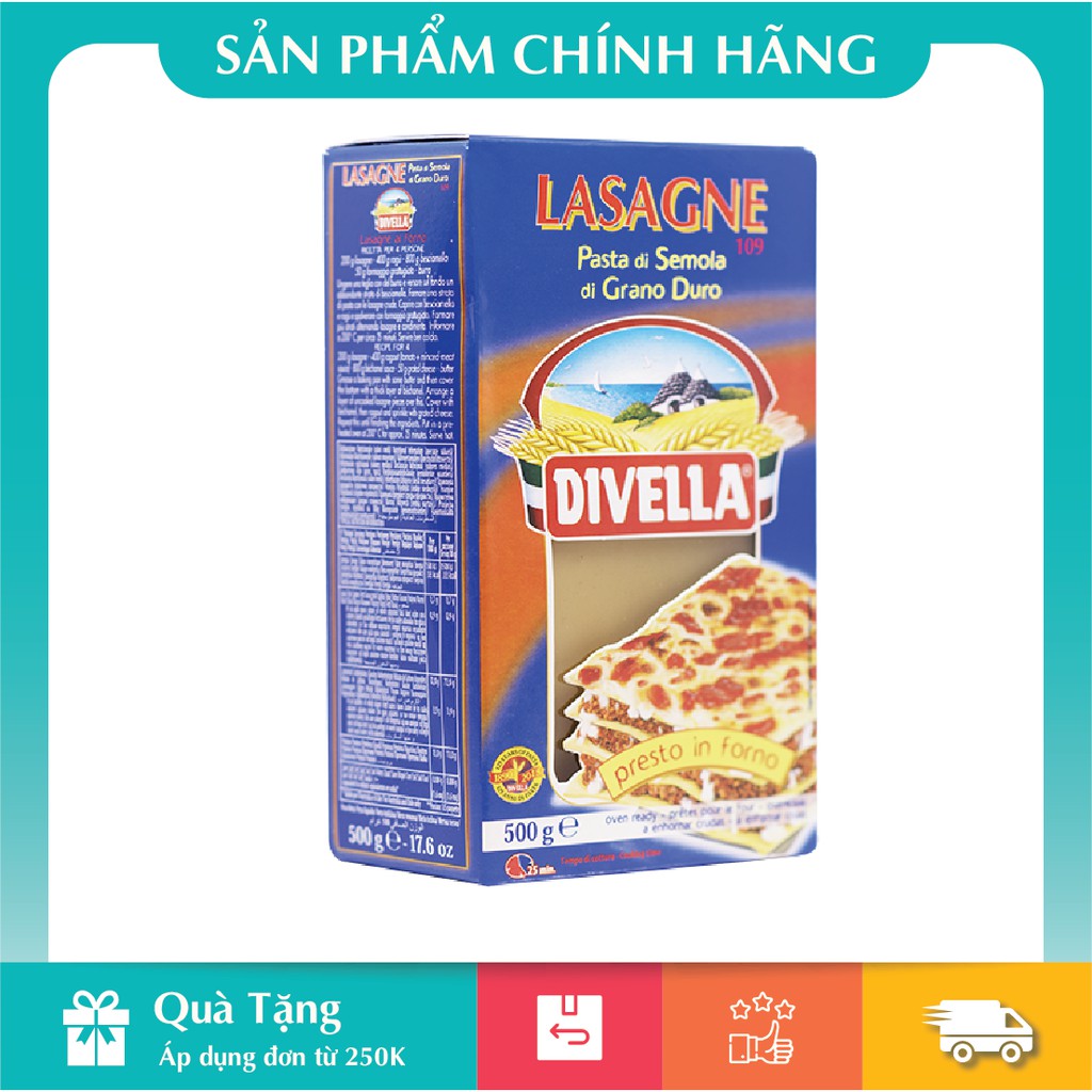 [Hàng Chính Hãng] Mì Lá Divella Lasagne Số 109 – Hộp Xanh Không Trứng 500g