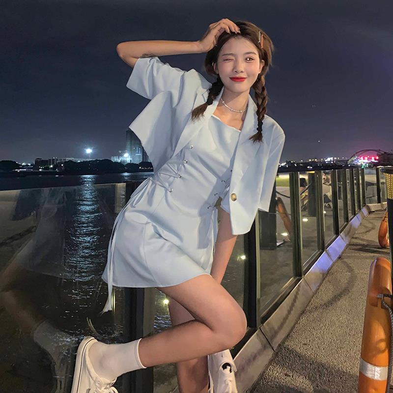 2022 Bộ Đồ Hai Mảnh Tay Ngắn Dáng Rộng Phong Cách Hàn Quốc Thời Trang Mùa Hè Mới Dành Cho Bạn Nữ