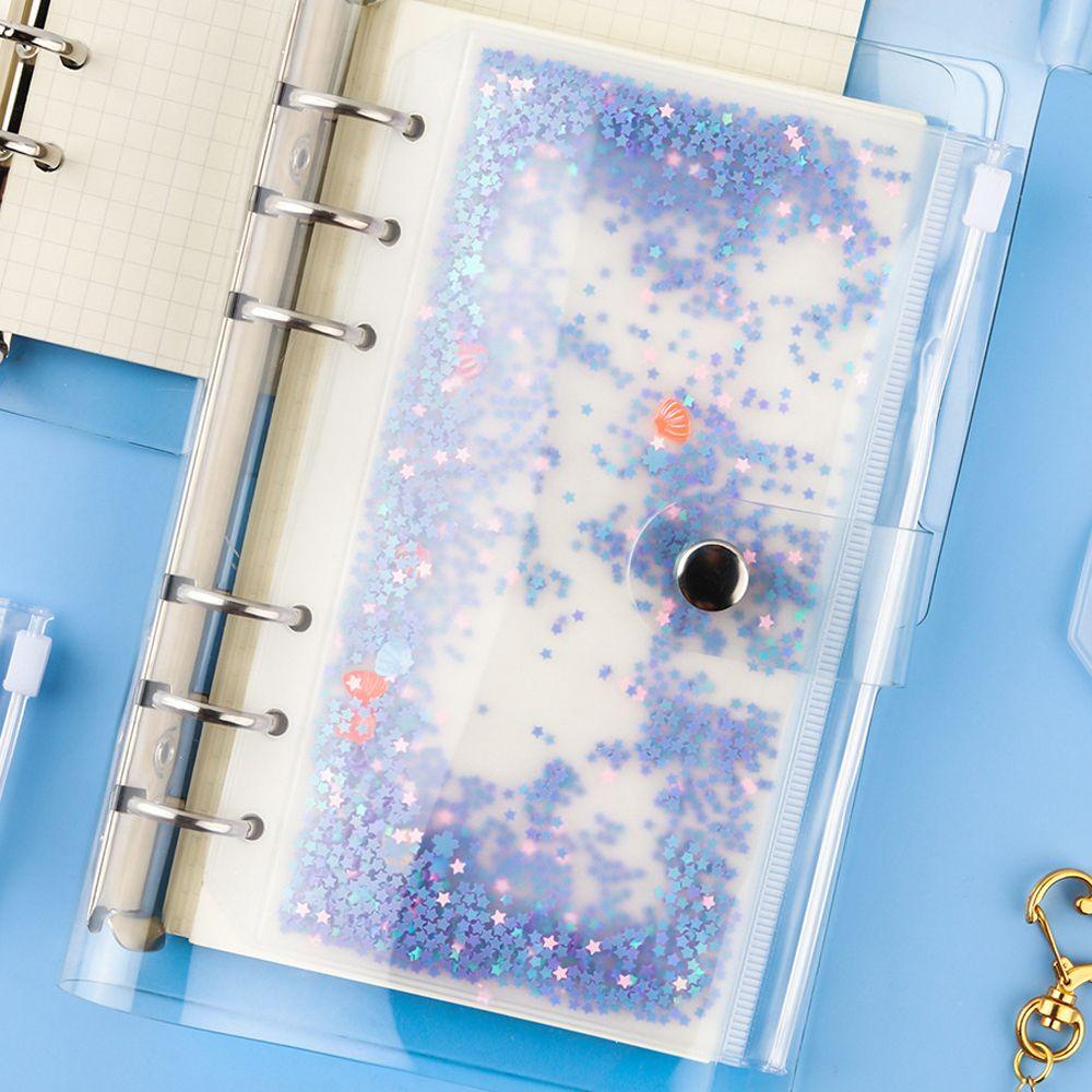 Túi Đựng Tài Liệu A5 / A6 6 Lỗ Trong Suốt Đính Kim Sa Lấp Lánh