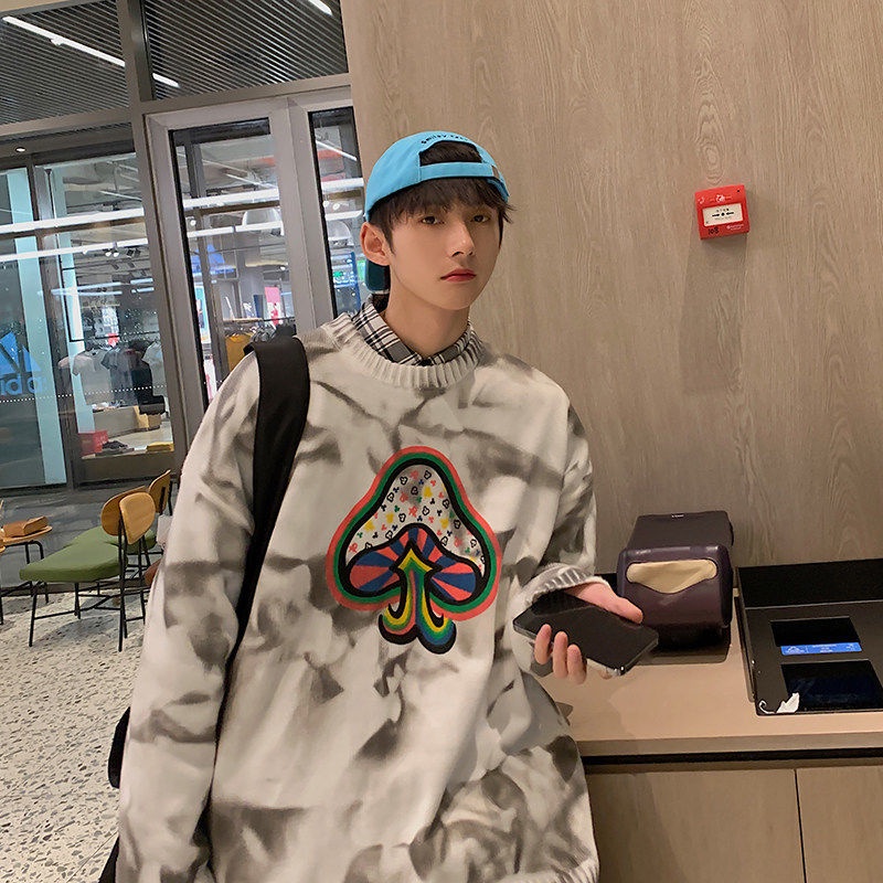 Áo sweater cổ tròn in họa tiết kiểu retro Mỹ thời trang thu đông cho nam 2021