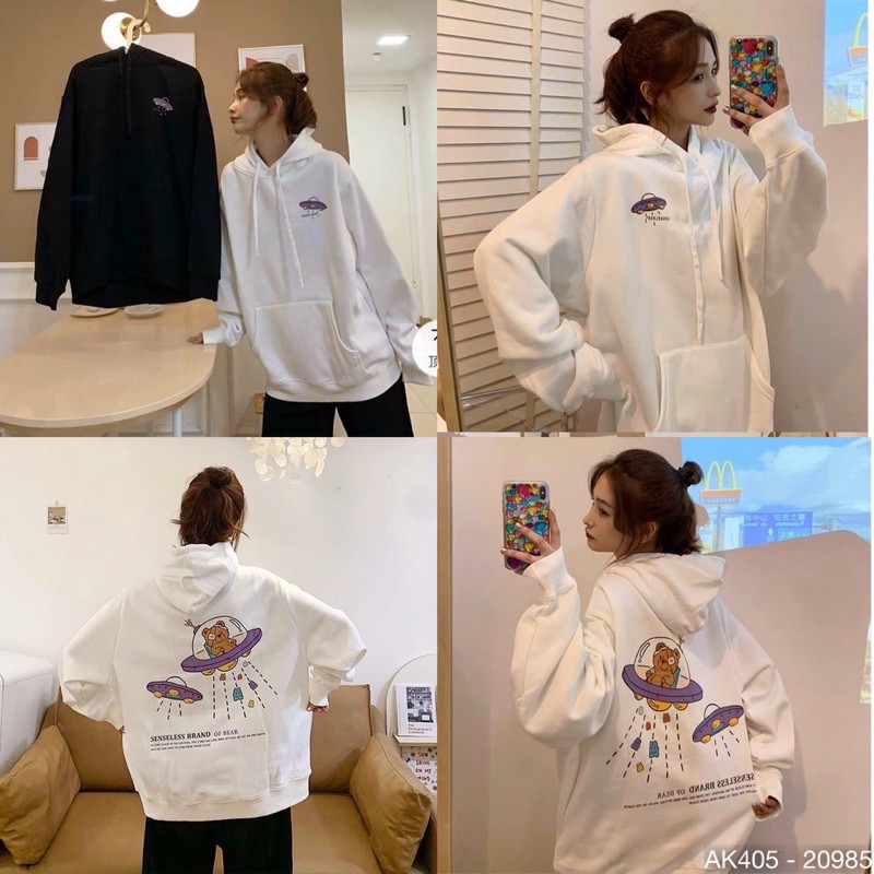 Áo Khoác Hoodie Nỉ Bông Tay Phồng Form Rộng Cánh Dơi In UF.O SWAETER HOODIE Nữ in GẤU U.F.O - AK 3405 | BigBuy360 - bigbuy360.vn