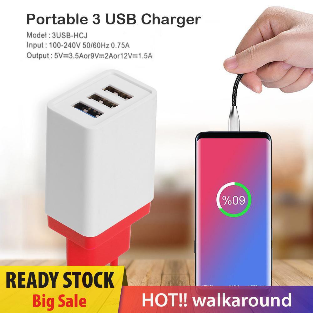 Walk Portable 3 Ports USB Travel Charger Quick Charging Charger EU Plug Adapter