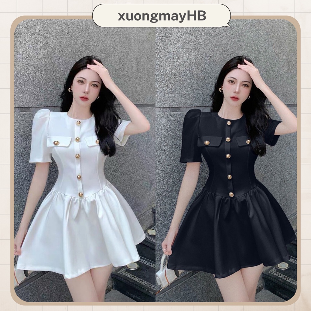 Đầm nữ dáng xòe HB thiết kế cúc ngọc D098