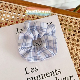 Dây Buộc Tóc, Cột Tóc Vải Scrunchies Caro Cao Cấp ( Tone Xanh Biển )
