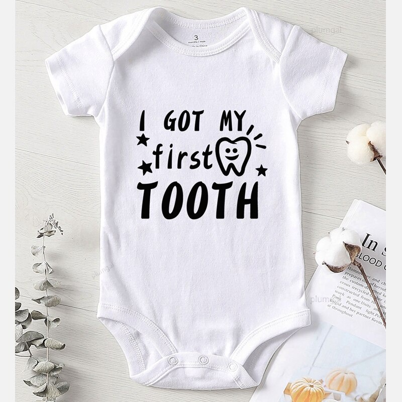 Children Clothes Newborn Girl Outfit Baby Winter Jumpsuits Kids' Things Boy Fall Costume Print First Tooth Bodysuit for Newborns