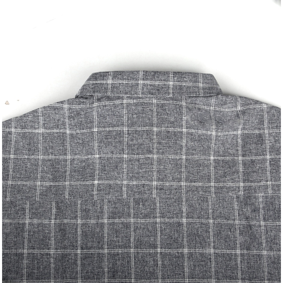 Áo sơ mi nam dài tay OKU, họa tiết kẻ caro, chất vải đũi thoáng mát, phong cách Hàn Quốc