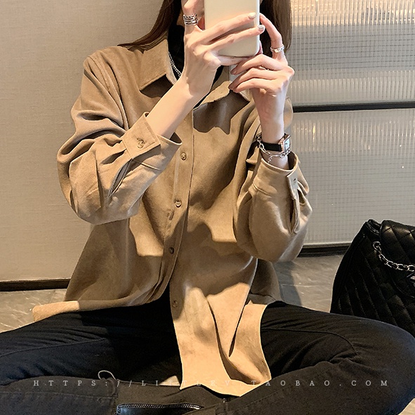 Áo sơ mi nữ SUXI tay dài dáng rộng phong cách retro dễ phối đồ thường ngày