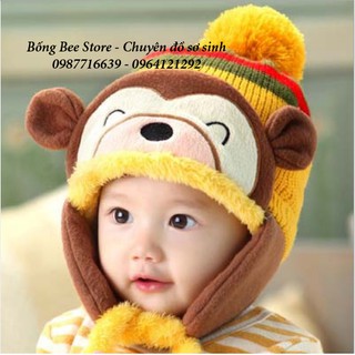 Mũ len khỉ lót lông cừu cho bé