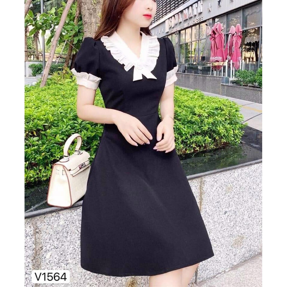 Váy đầm nữ dáng xòe tay con phối voan
