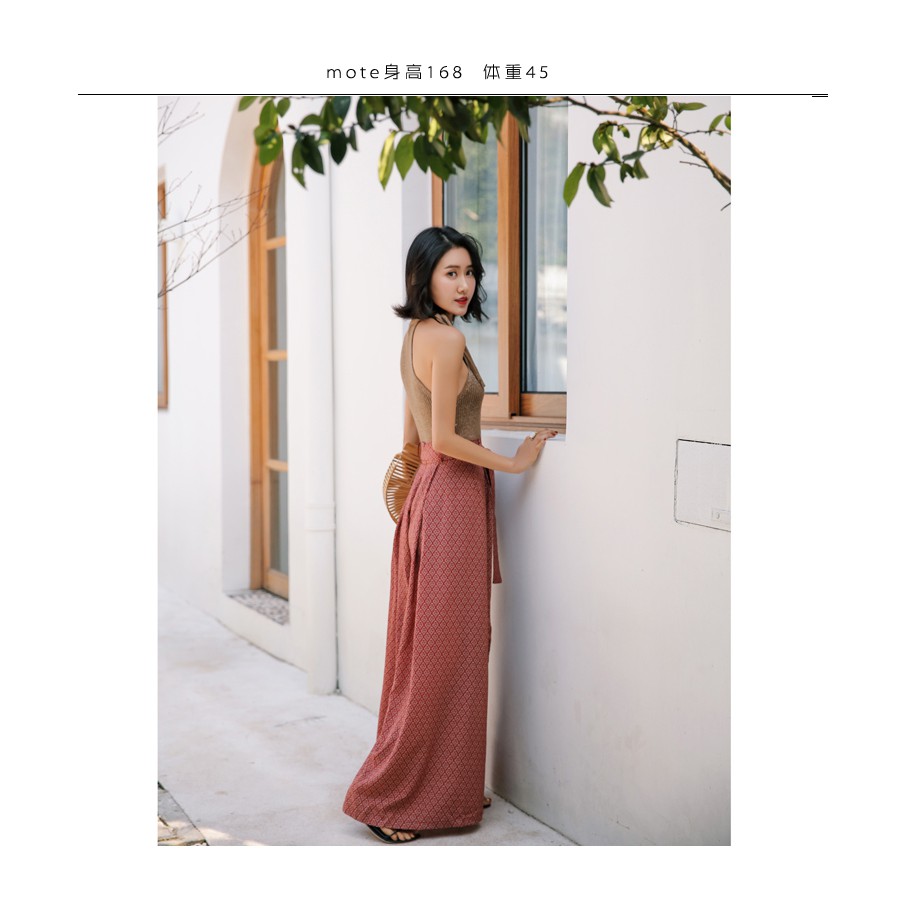 QUẦN BOHEMIAN ỐNG RỘNG XẺ ỐNG màu đỏ