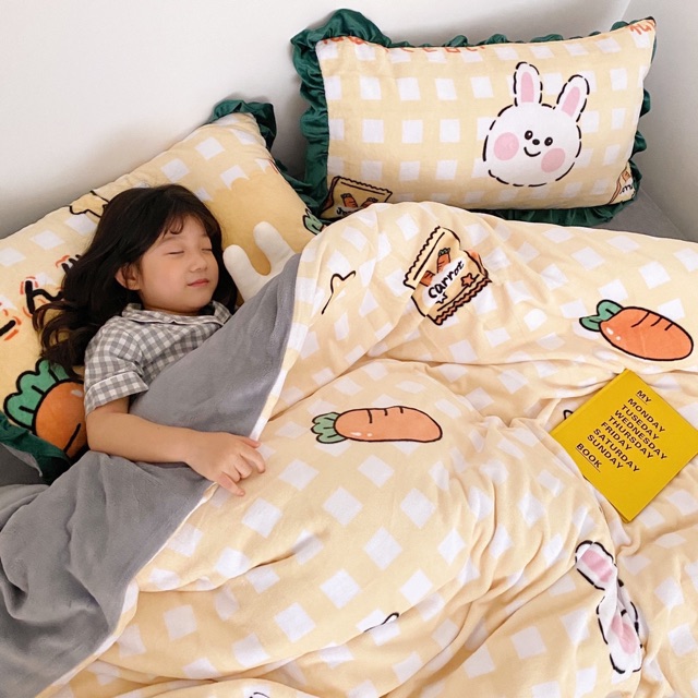 Bộ Chăn Ga Gối Nỉ Nhung MỊN phối Bèo siêu xinh  -> mẫu mới nhất