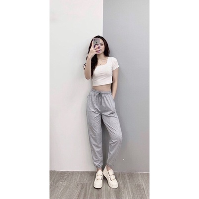 Quần jogger nữ nỉ ống rộng dây rút thể thao form unisex – (TTQ01)