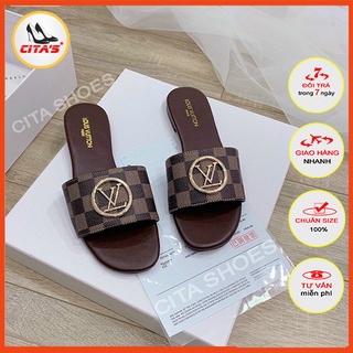 Dép nữ quai ngang phối nơ LV - Citashoes