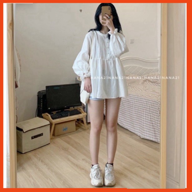 Áo babydoll cổ ren tay bèo tiểu thư A 262 Ulzzang (hàng QCCC) - Có ảnh thật + video thật HIHISHOPHAHA