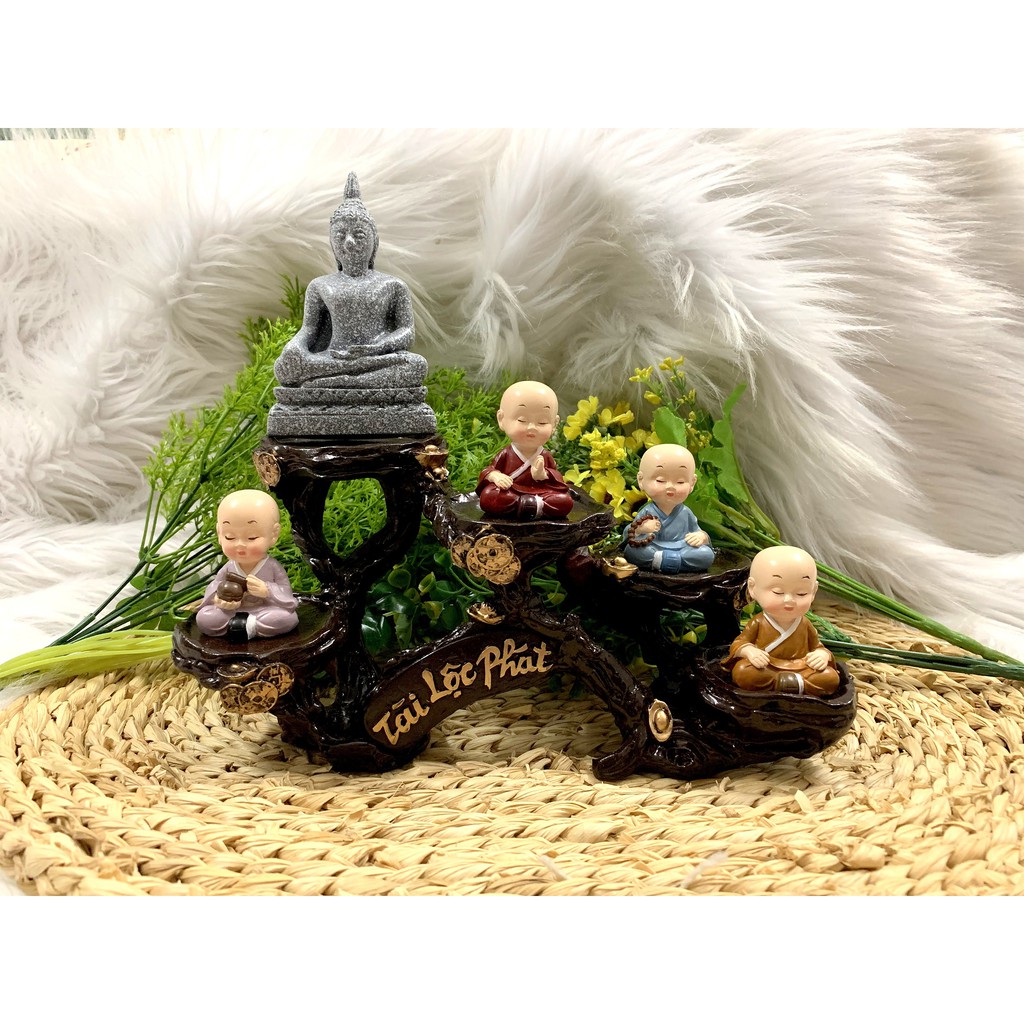 Full Set Phật Đá cùng các chú tiểu Tịnh Tâm tọa đế Tài Lộc Phát