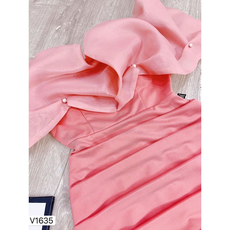 V1635 váy dự tiệc trễ vai tay bồng