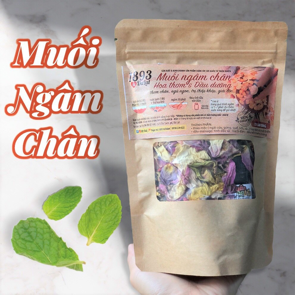 Muối ngâm chân thảo mộc, hoa, dầu dưỡng chân Đà Lạt 1893 thư giãn (15 lần dùng)
