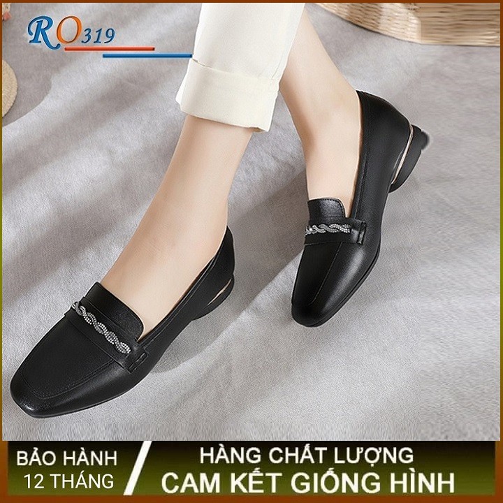 Giày mọi nữ cao cấp đế cao 2p hàng hiệu rosata hai màu đen kem ro319 | BigBuy360 - bigbuy360.vn