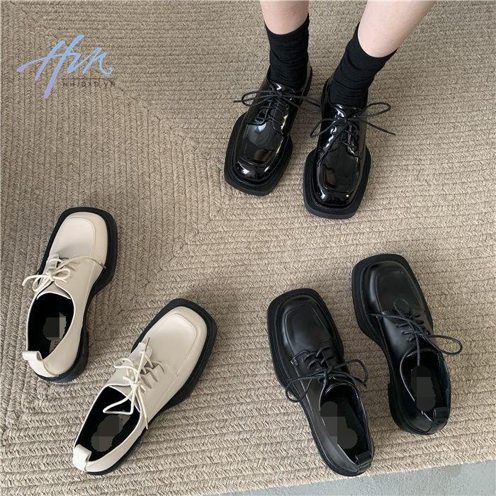 Giày Da Mũi Vuông Cột Dây Phong Cách Anh Quốc Thời Trang 2022 Cho Nữ