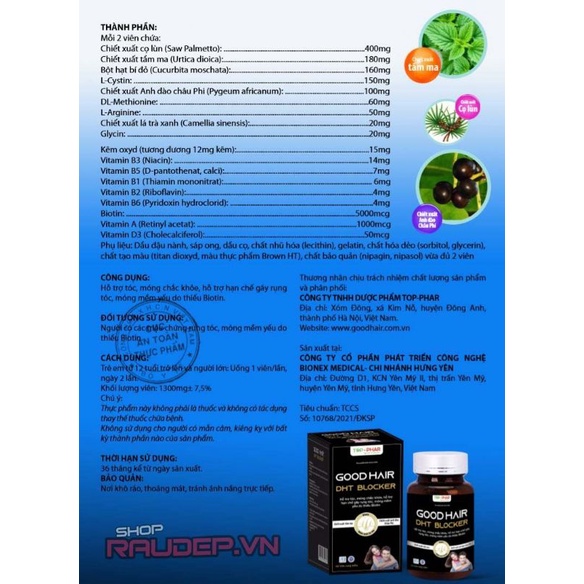 Combo Hỗ Trợ Mọc Tóc Hói Nhanh Minoxidil 5% MỸ + DHT Blocker Good Hair