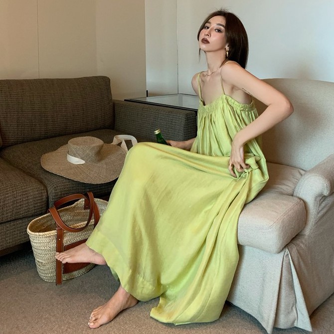 Cocory vn Đầm Ống Hai Dây Đính Bóng Lông Phong Cách Retro Pháp Cho Nữ