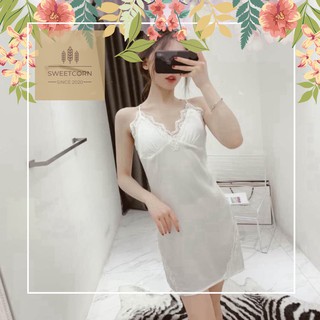 Váy đầm ngủ dây chéo hở lưng sexy lụa phối ren-sc-jolidam456