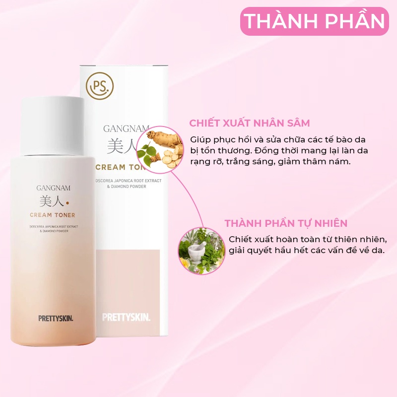 Nước Hoa Hồng Trắng Da Mờ Thâm Nám Gangnam Cream Toner Prettyskin Hàn Quốc 300ml Giúp Dưỡng Ẩm &amp; Se Khít Lỗ Chân Lông