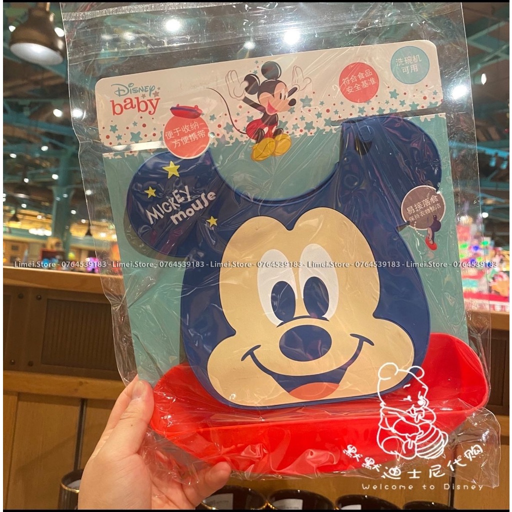 Khăn yếm ăn dặm silicon hình Mickey Minnie Frozen Car Stitch cho trẻ em bé trai gái Disney